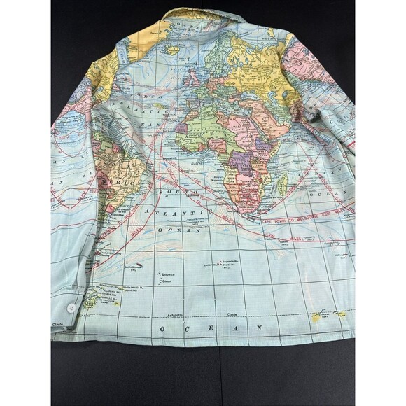 Miss Look Linen Button Down World Map Long Sleeve Blouse Women's Size Medium - Picture 9 of 11